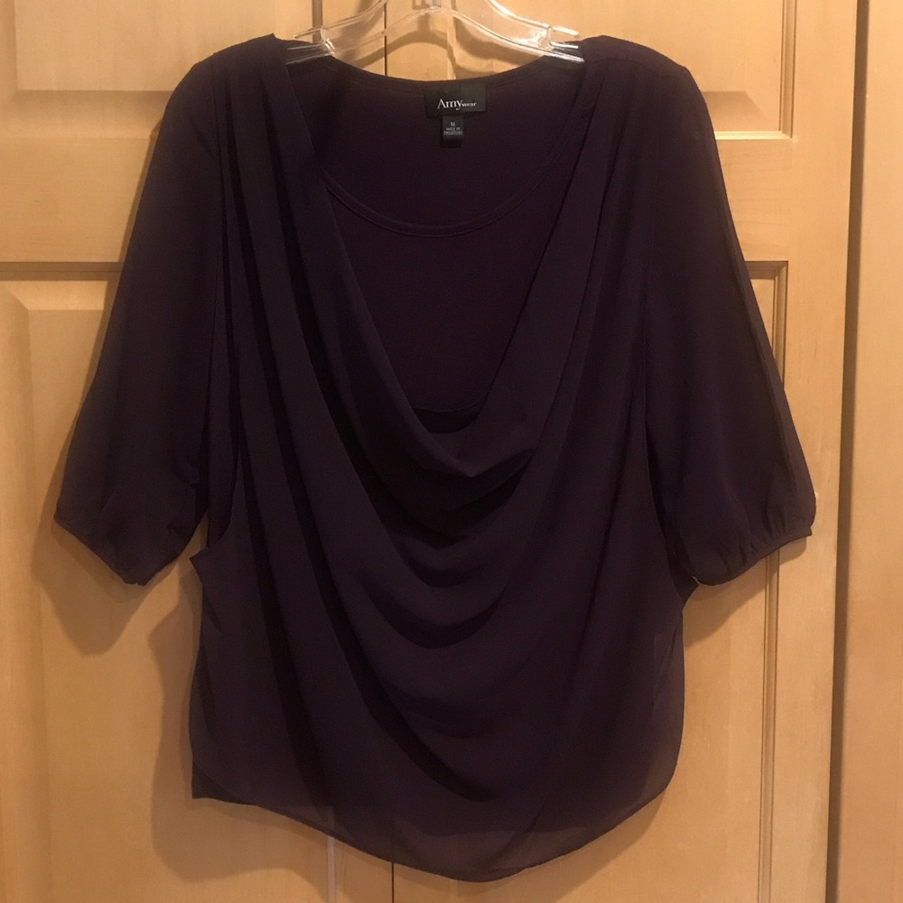 New Amy Wear Elegant Purple Draped Blouse